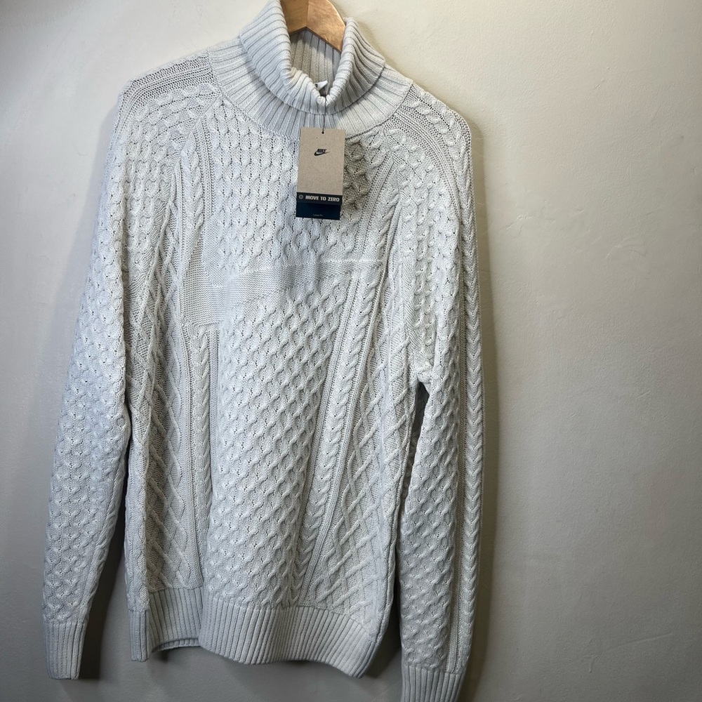 NIKE Life Light Bone Oversize Wool-Polyester Blend Knit Turtleneck Sweater M